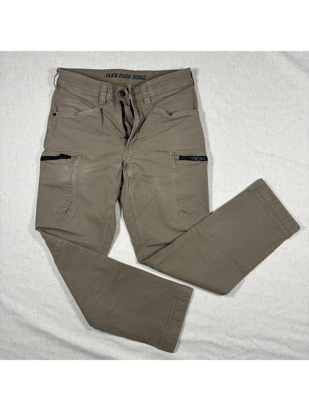 Duluth Trading Flex Fire Hose Pants Mens 32x30 Khaki Slim Cargo Canvas